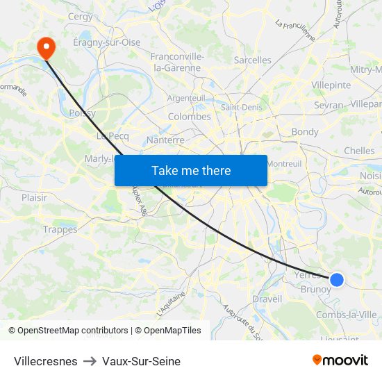 Villecresnes to Vaux-Sur-Seine map
