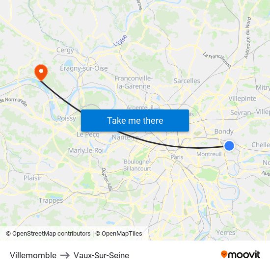 Villemomble to Vaux-Sur-Seine map