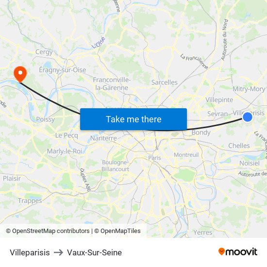 Villeparisis to Vaux-Sur-Seine map