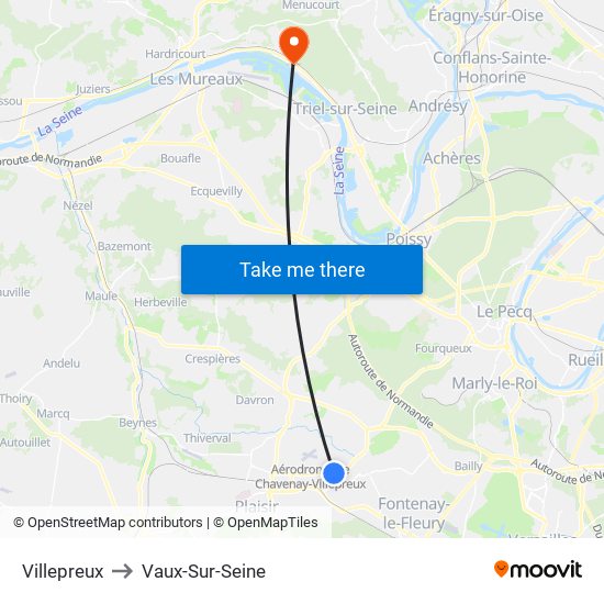 Villepreux to Vaux-Sur-Seine map