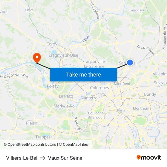 Villiers-Le-Bel to Vaux-Sur-Seine map