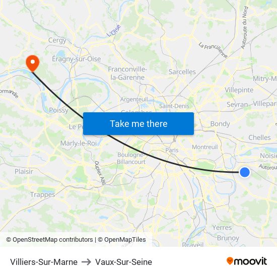 Villiers-Sur-Marne to Vaux-Sur-Seine map