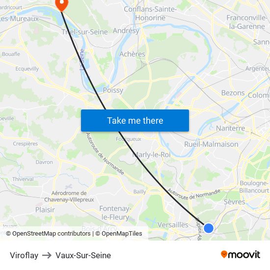 Viroflay to Vaux-Sur-Seine map