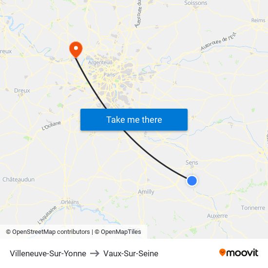 Villeneuve-Sur-Yonne to Vaux-Sur-Seine map