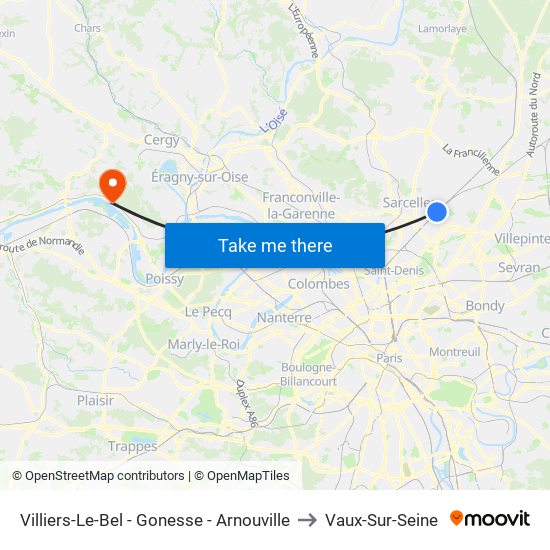 Villiers-Le-Bel - Gonesse - Arnouville to Vaux-Sur-Seine map