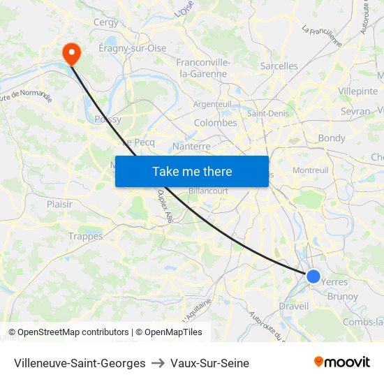 Villeneuve-Saint-Georges to Vaux-Sur-Seine map