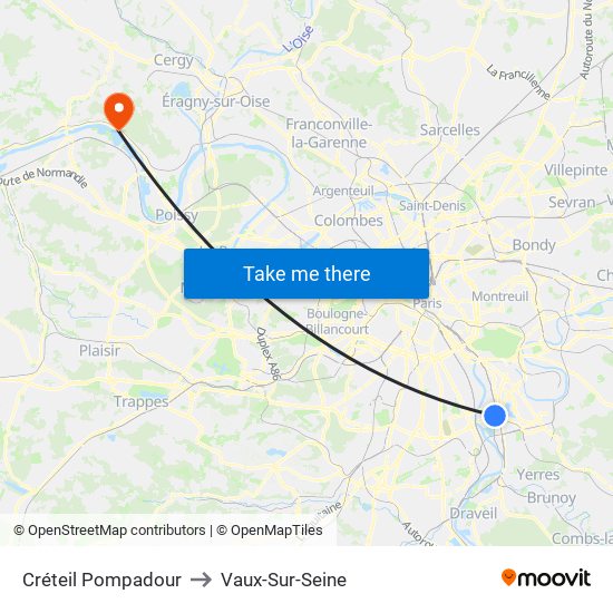 Créteil Pompadour to Vaux-Sur-Seine map