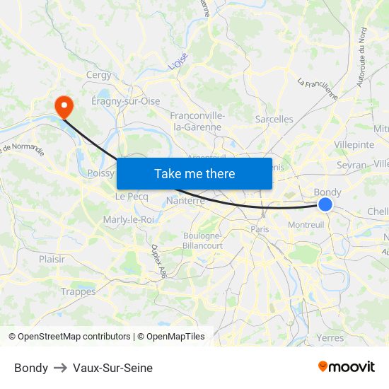 Bondy to Vaux-Sur-Seine map