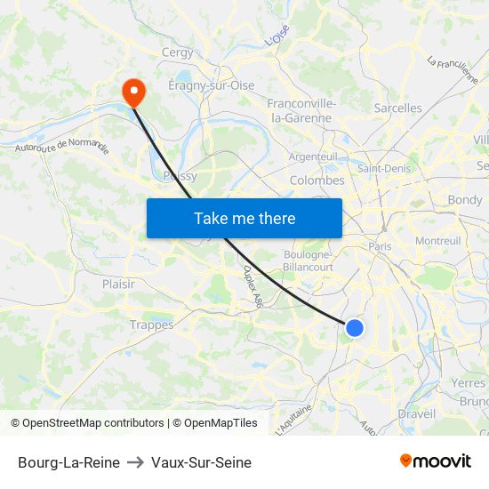 Bourg-La-Reine to Vaux-Sur-Seine map