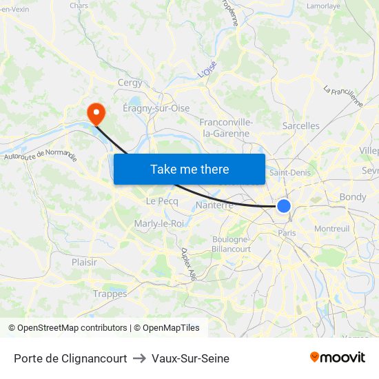 Porte de Clignancourt to Vaux-Sur-Seine map