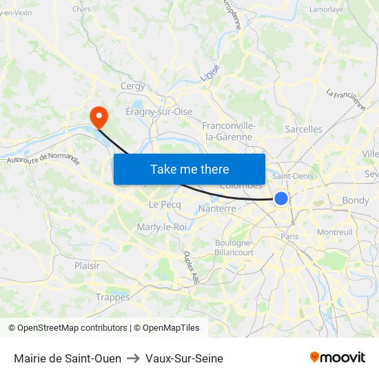 Mairie de Saint-Ouen to Vaux-Sur-Seine map