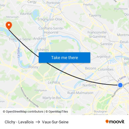 Clichy - Levallois to Vaux-Sur-Seine map