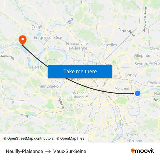 Neuilly-Plaisance to Vaux-Sur-Seine map