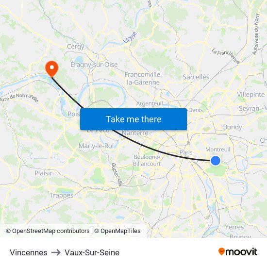 Vincennes to Vaux-Sur-Seine map