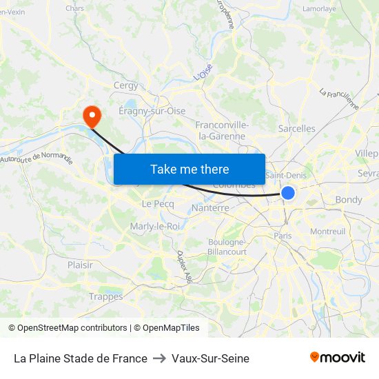 La Plaine Stade de France to Vaux-Sur-Seine map