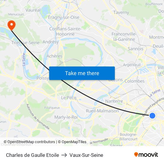 Charles de Gaulle Etoile to Vaux-Sur-Seine map