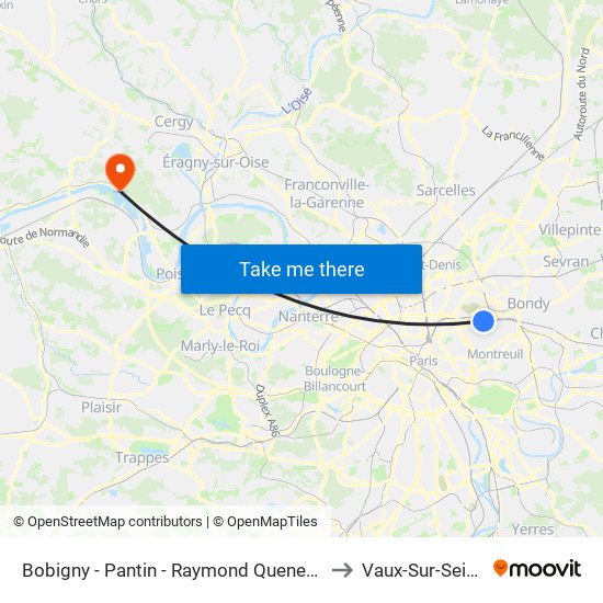 Bobigny - Pantin - Raymond Queneau to Vaux-Sur-Seine map