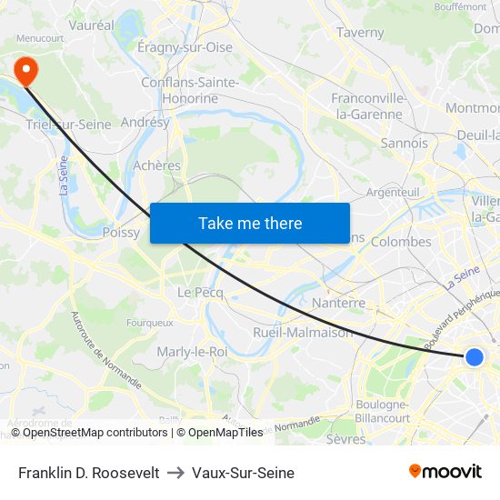 Franklin D. Roosevelt to Vaux-Sur-Seine map