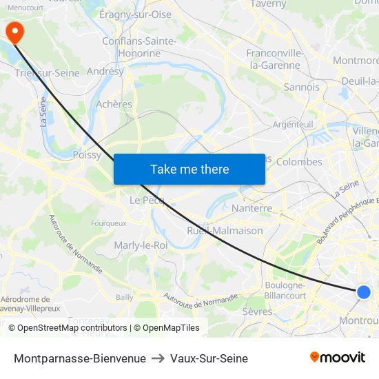 Montparnasse-Bienvenue to Vaux-Sur-Seine map