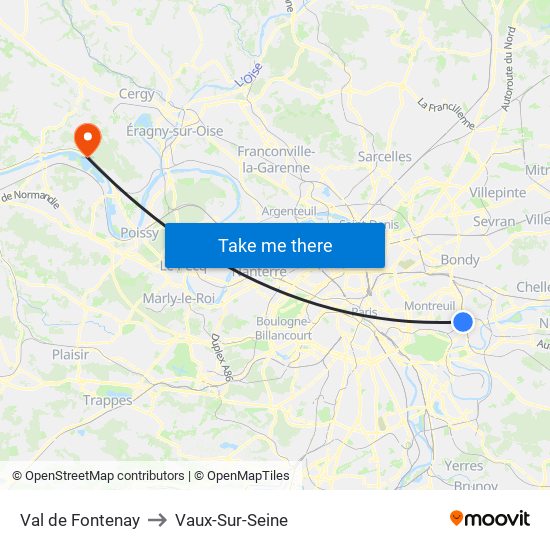 Val de Fontenay to Vaux-Sur-Seine map