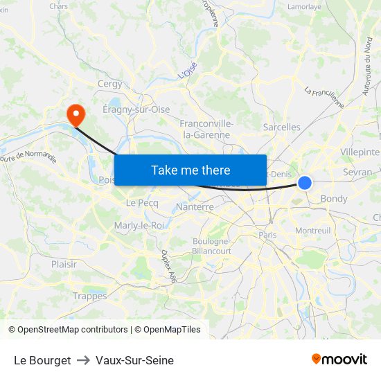 Le Bourget to Vaux-Sur-Seine map
