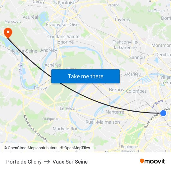 Porte de Clichy to Vaux-Sur-Seine map