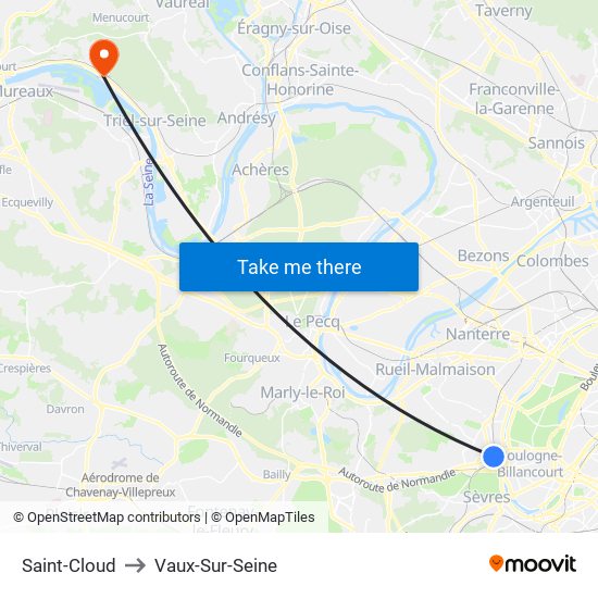 Saint-Cloud to Vaux-Sur-Seine map