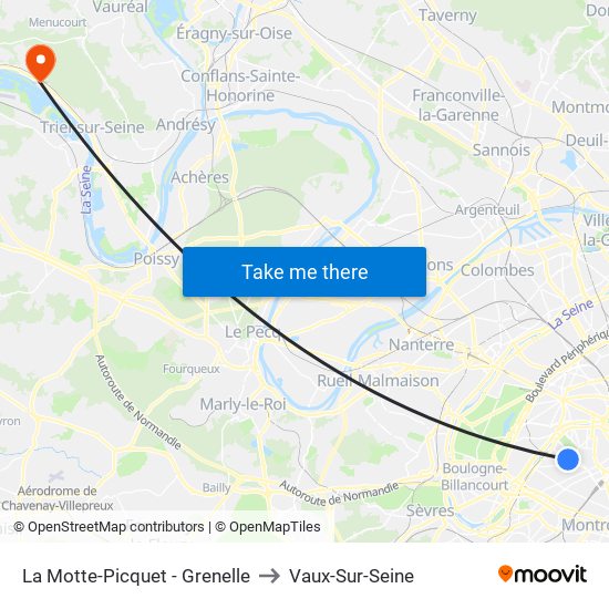 La Motte-Picquet - Grenelle to Vaux-Sur-Seine map