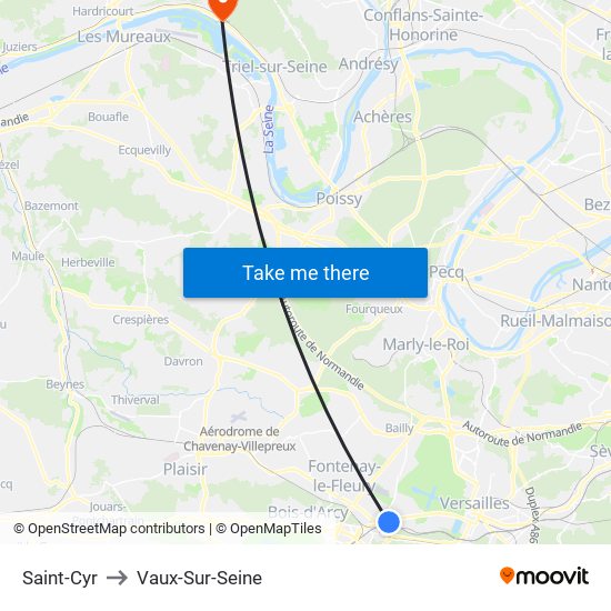 Saint-Cyr to Vaux-Sur-Seine map