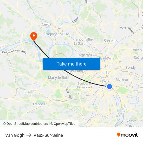 Van Gogh to Vaux-Sur-Seine map