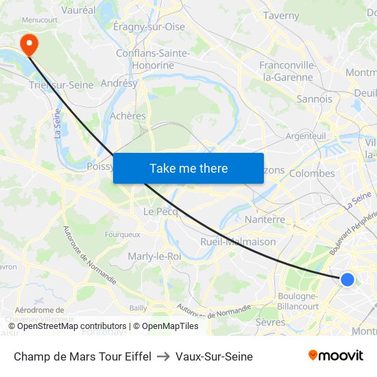 Champ de Mars Tour Eiffel to Vaux-Sur-Seine map
