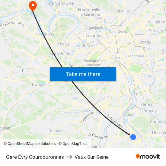 Gare Évry Courcouronnes to Vaux-Sur-Seine map