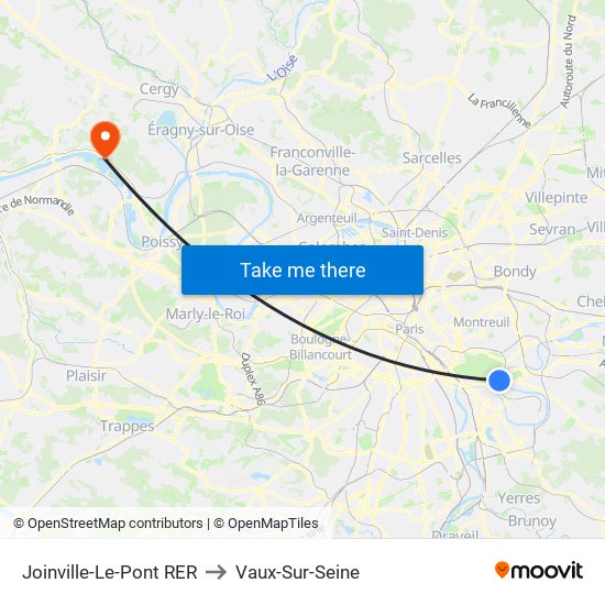Joinville-Le-Pont RER to Vaux-Sur-Seine map