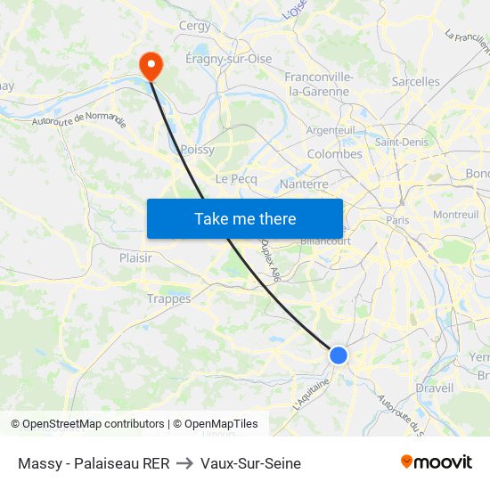 Massy - Palaiseau RER to Vaux-Sur-Seine map