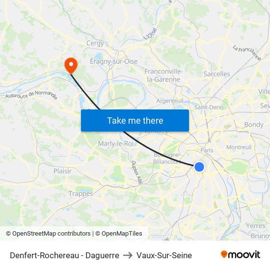 Denfert-Rochereau - Daguerre to Vaux-Sur-Seine map