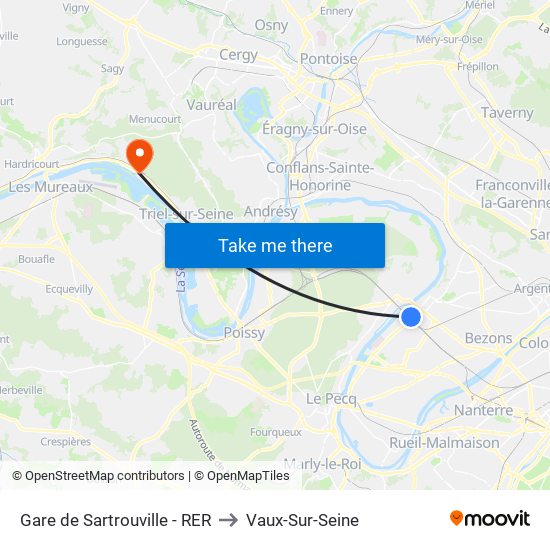 Gare de Sartrouville - RER to Vaux-Sur-Seine map