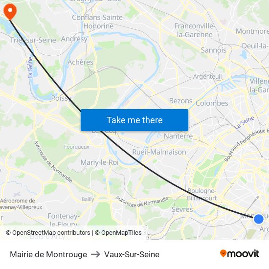 Mairie de Montrouge to Vaux-Sur-Seine map