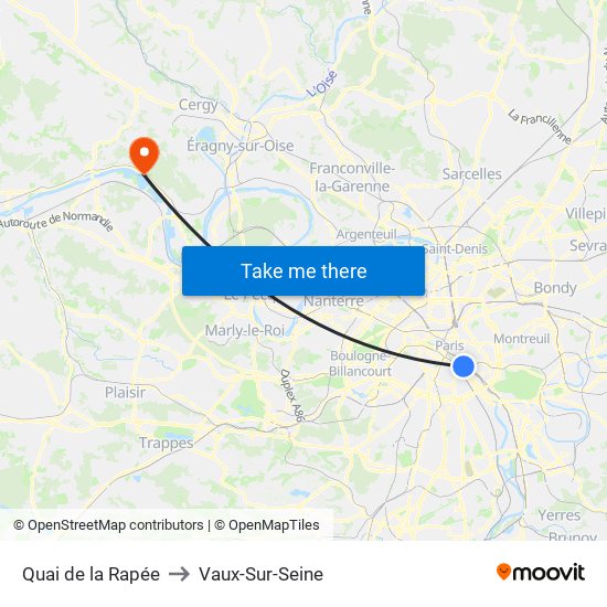 Quai de la Rapée to Vaux-Sur-Seine map