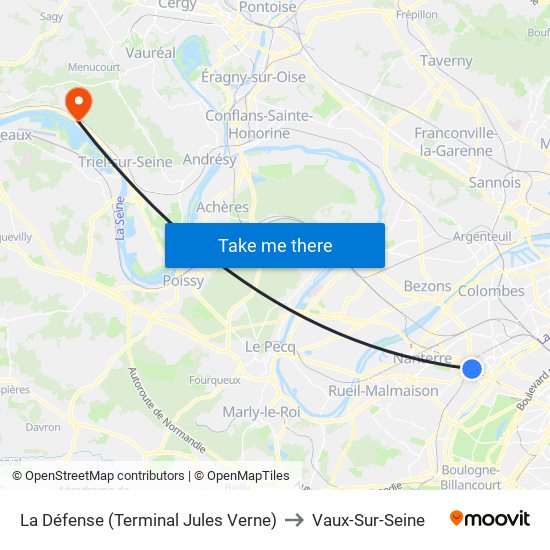 La Défense (Terminal Jules Verne) to Vaux-Sur-Seine map