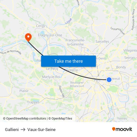 Gallieni to Vaux-Sur-Seine map