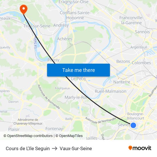 Cours de L'Ile Seguin to Vaux-Sur-Seine map