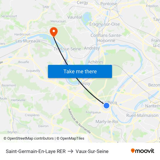 Saint-Germain-En-Laye RER to Vaux-Sur-Seine map