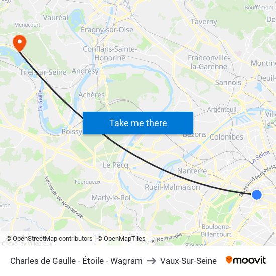 Charles de Gaulle - Étoile - Wagram to Vaux-Sur-Seine map