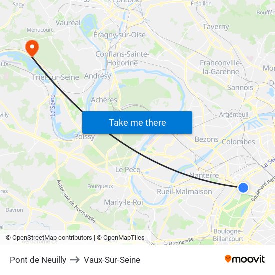 Pont de Neuilly to Vaux-Sur-Seine map