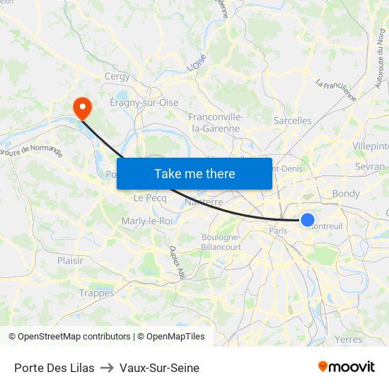 Porte Des Lilas to Vaux-Sur-Seine map