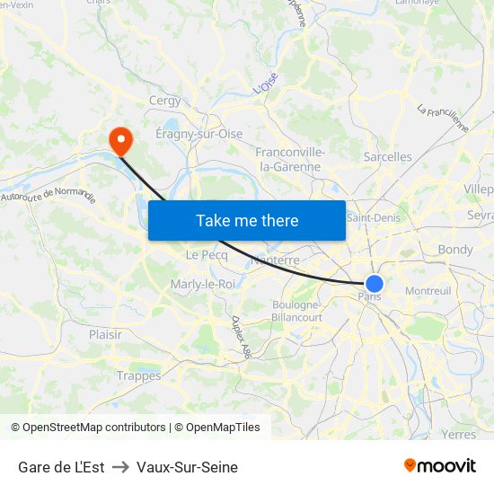 Gare de L'Est to Vaux-Sur-Seine map