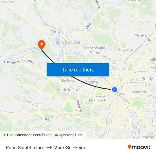 Paris Saint-Lazare to Vaux-Sur-Seine map