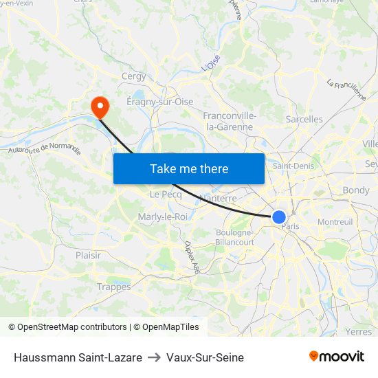 Haussmann Saint-Lazare to Vaux-Sur-Seine map