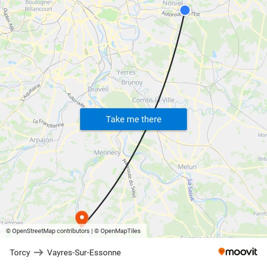 Torcy to Vayres-Sur-Essonne map