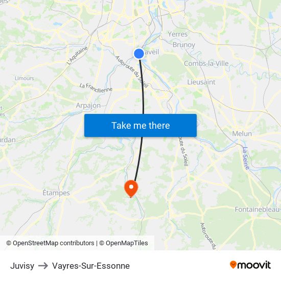 Juvisy to Vayres-Sur-Essonne map